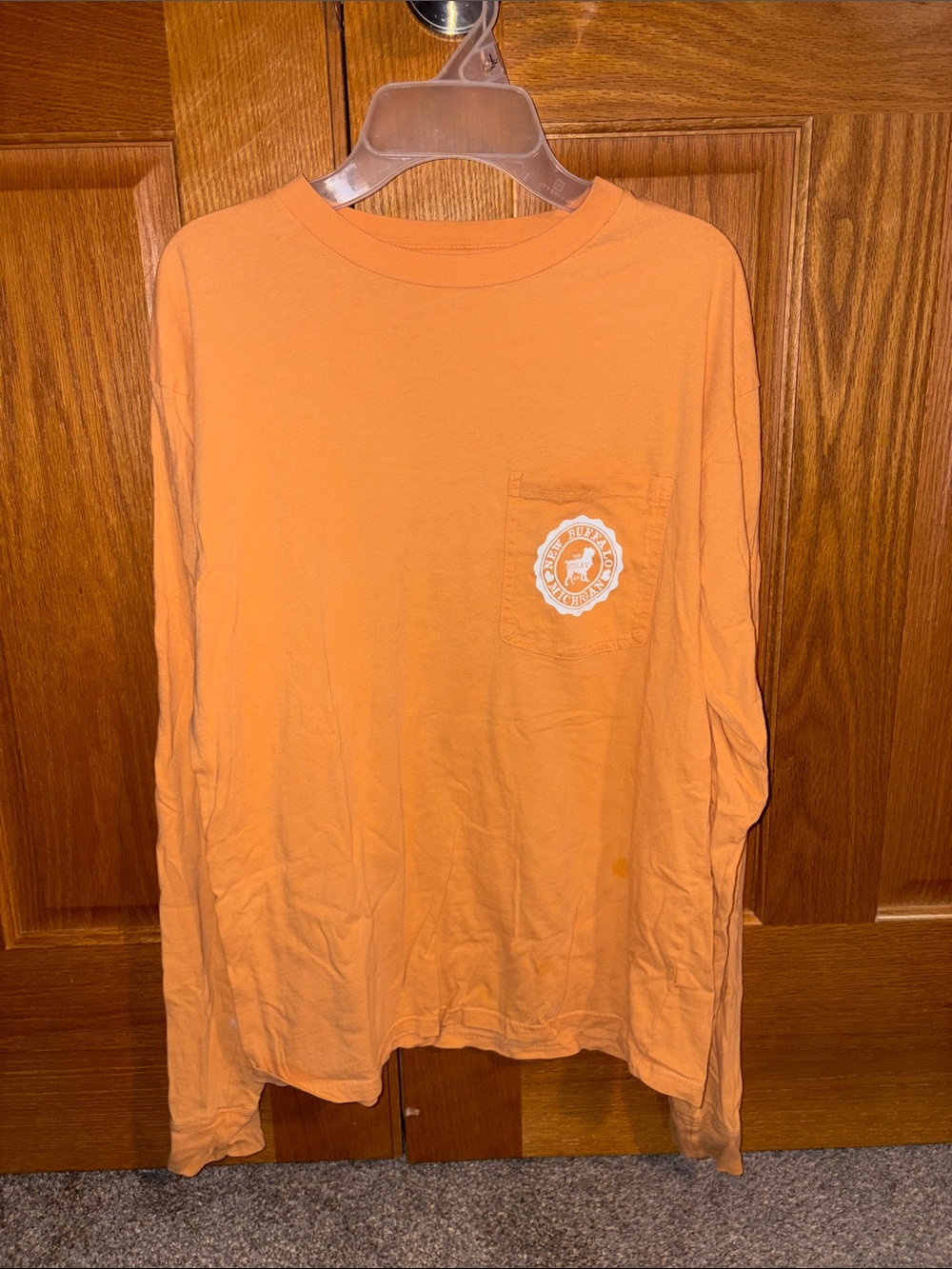 Long-Sleeve Pocket Tee in Coral Orange